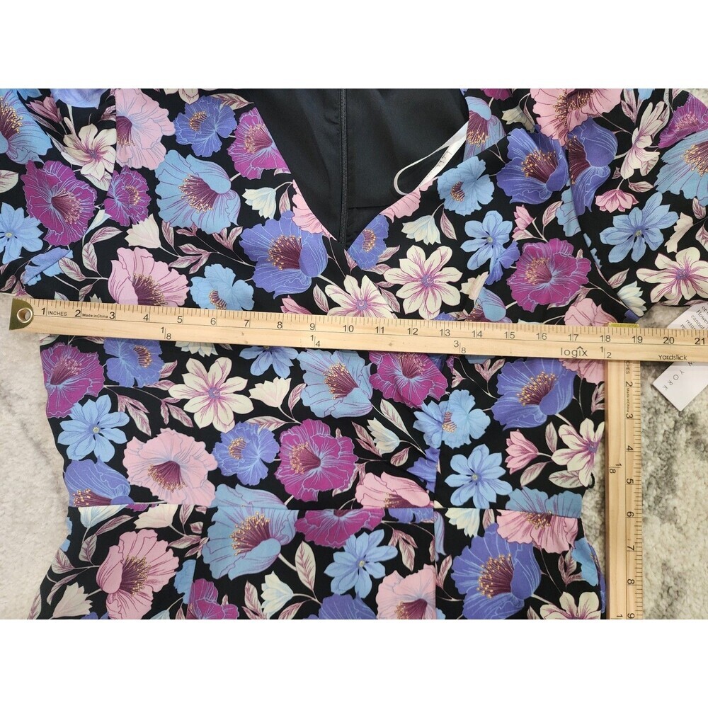 NWT Nicole Miller Floral Black Pink Blue White Fit/Flare Dress Size M Lined - Picture 5 of 11
